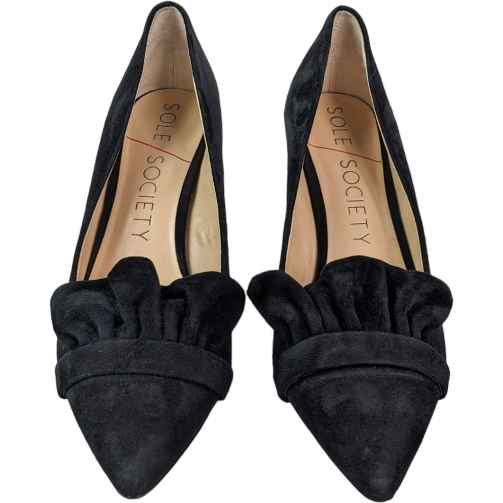 Sole Society Darbia Black Suede Ruffle Pumps, 9.5 M - Picture 2 of 11